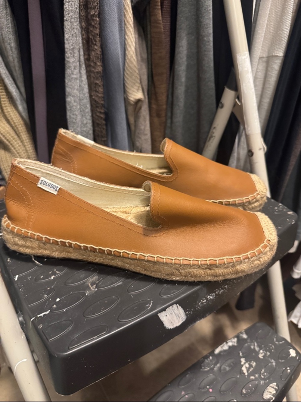 Soludos Leather Espadrille Slip-On in Cognac Brown